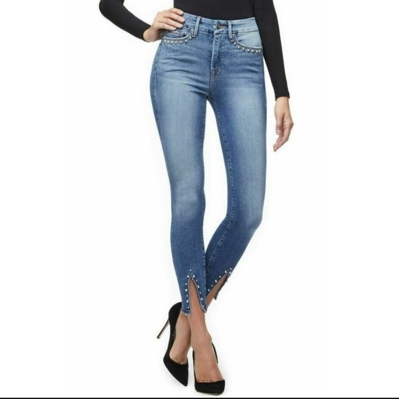 Good American Good Legs Crop Stud Hem Skinny jeans excellent Size 4 / 27 - Picture 8 of 9